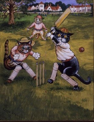 Gatti che giocano a cricket da Louis Wain