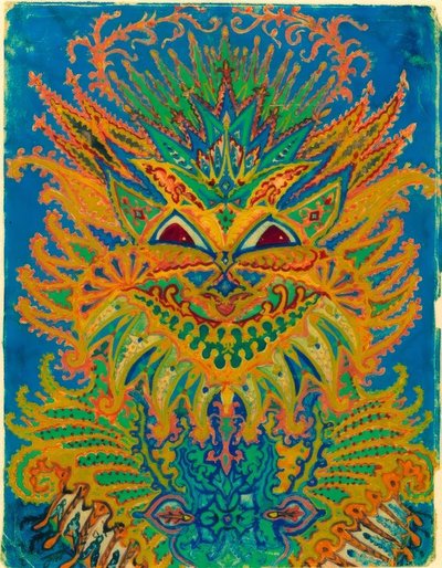 Gatti caleidoscopici: motivo di gatti su blu da Louis Wain