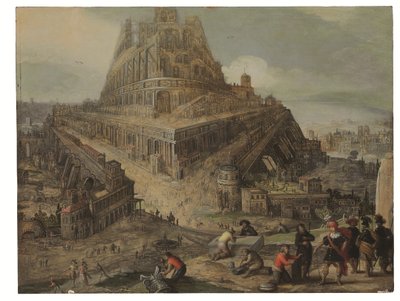 Re Nimrod ordina la costruzione della Torre di Babele da Louis de (circle of) Caullery