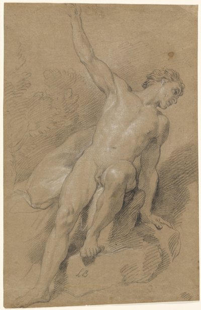 Nudo maschile seduto sulle rocce da Louis de Boullogne the Younger