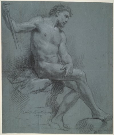 Nudo maschile seduto di profilo da Louis de Boullogne the Younger