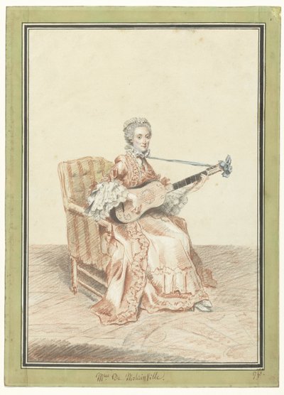 Ritratto di Madame de Montainville che suona la chitarra da Louis de Carmontelle