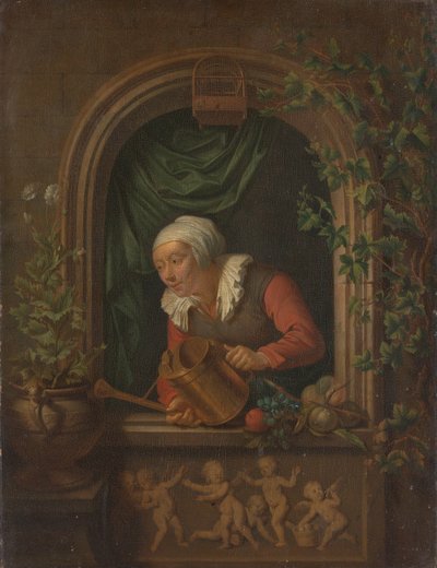 Donna che annaffia una pianta da Louis de Moni