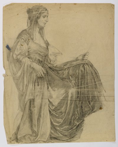 Senza titolo (Figura femminile seduta e drappeggiata, profilo) da Louise Cox