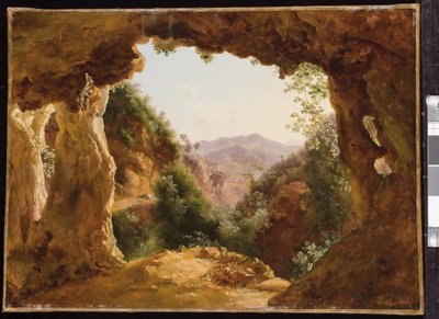 Una grotta in un paesaggio roccioso da Louise Josephine Sarazin de Belmont