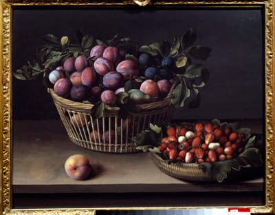 Una pesca, fragole e un cesto di frutta da Louise Moillon
