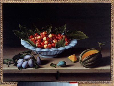 Coppa di ciliegie, prugne e melone da Louise Moillon