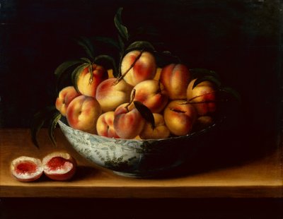 Pesche in una Ciotola di Porcellana Wanli Kraak su una Mensola da Louise Moillon