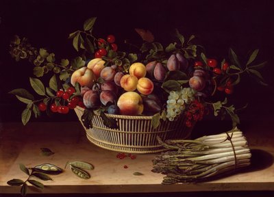 Natura morta con un cesto di frutta e un mazzo di asparagi, 1630 da Louise Moillon