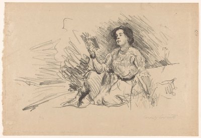 Ragazza che legge, seduta a terra da Lovis Corinth (signed by artist)
