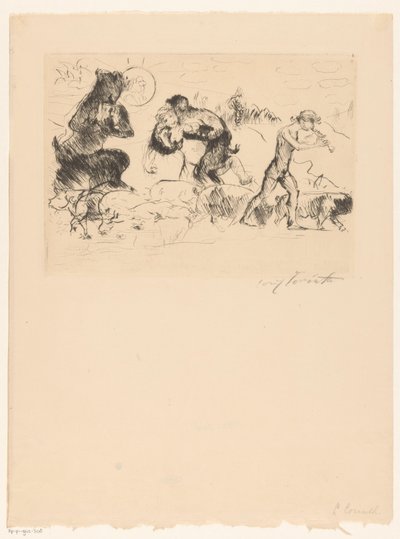 Satiro, una ninfa, un fauno e un branco di maiali da Lovis Corinth (signed by artist)
