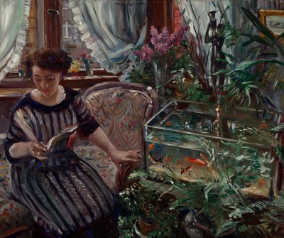 Dama al bacino dei pesci rossi da Lovis Corinth