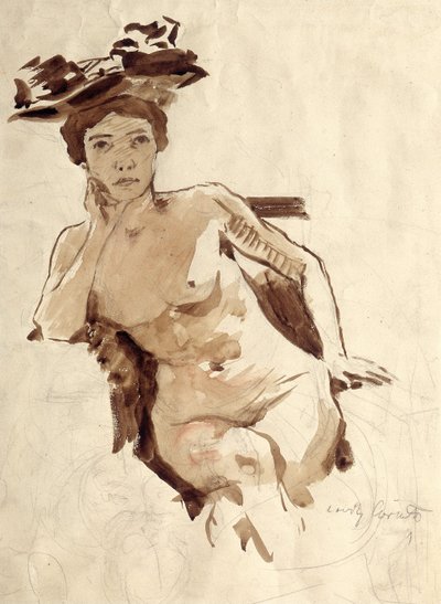Semi-nudo femminile con cappello da Lovis Corinth
