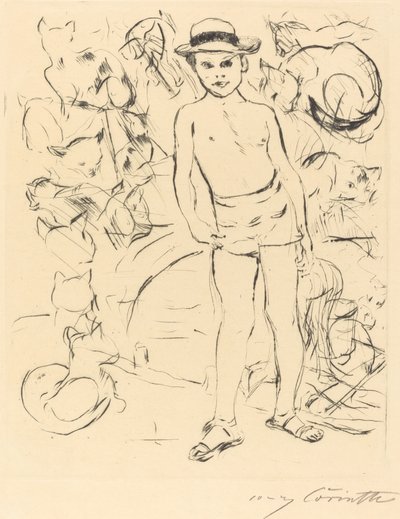 Ragazzo con costume da bagno e cappello di paglia da Lovis Corinth