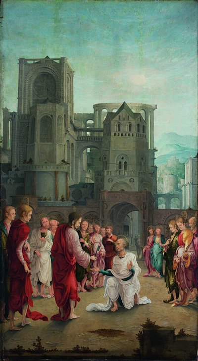 Cristo consegna le chiavi a San Pietro da Lower Rhenish pupil of Wolf Huber
