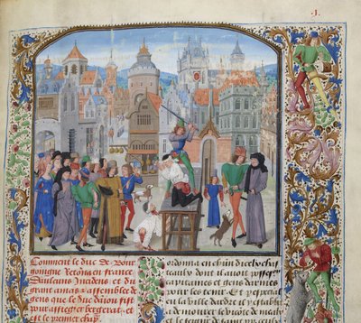Esecuzione di Guillaume Sanche IV de Pommiers, visconte di Fronsac a Bordeaux da Loyset Liedet