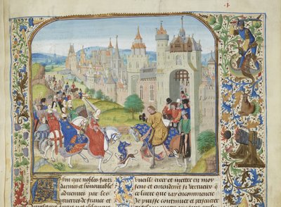 Isabella di Francia accolta dal fratello Carlo IV a Parigi, ca. 1470-1475 da Loyset Liedet