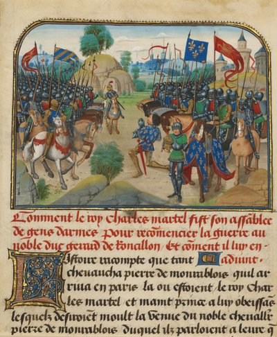 Gli eserciti di Francia e Borgogna con Martel in preghiera da Loyset Liedet