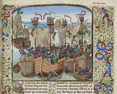 La battaglia di La Rochelle, 1372, ca 1470-1475 da Loyset Liedet