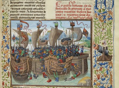 La battaglia navale di Guernsey, 1342, ca. 1470-1475 da Loyset Liedet