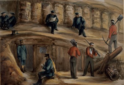 Artiglieri del Reggimento Reale di Artiglieria a riposo nelle trincee di Sebastopoli, c.1855 da Lt. Henry James Alderson