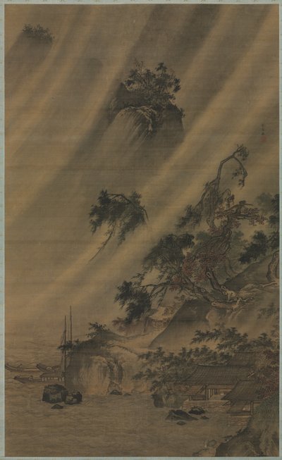 Villaggio fluviale durante un temporale, c. 1480-1507 da Lu Wenying