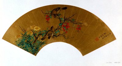 Uccelli, bacche e fiori 花鳥折扇 da Lu Zhi