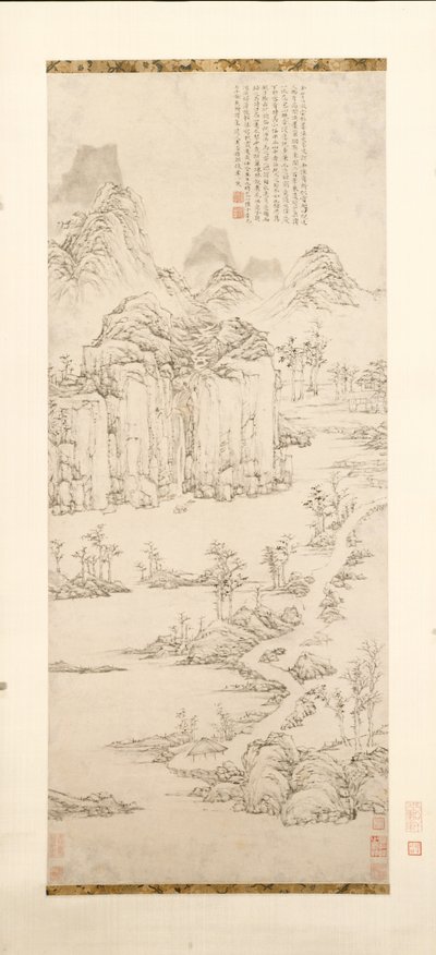 Ritiro taoista in paesaggio di montagna e fiume dopo Ni Zan [1301-1374], 1567 da Lu Zhi