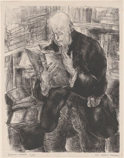 Uomo che legge in una biblioteca da Luc Albert Moreau (signed by artist)