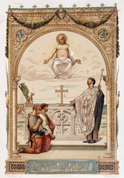 San Martino evangelizzatore della Gallia sotto lo sguardo di Cristo - chromo. secondo un dipinto di Merson da Luc Oliver Merson