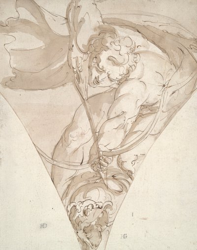 Apollo che uccide il Pitone, studio per un pennacchio nel Palazzo Antonio Doria (Palazzo della Prefettura), Genova da Luca Cambiaso