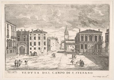 Tavola 95: Vista di Campo Santo Stefano con il Palazzo Loredan e il Palazzo Morosini, Venezia, 1703 da Luca Carlevarijs