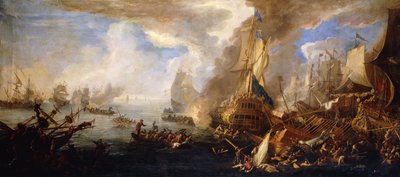 Una Battaglia Navale con Navi da Guerra Sarde e Veneziane e Galee Sarde ed Egiziane(?) in Primo Piano da Luca Carlevaris