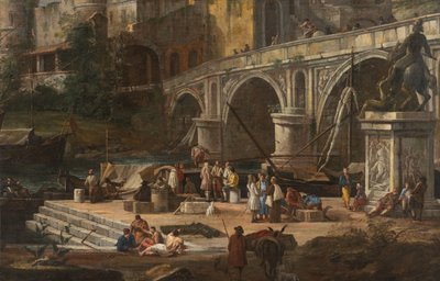 Vista di un porto fluviale, tra il 1690 e il 1699 da Luca Carlevaris