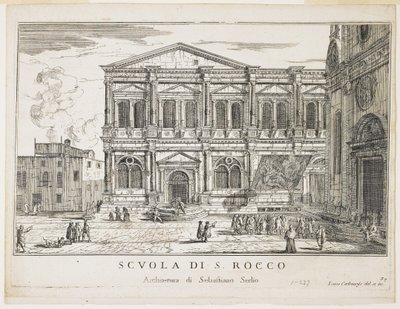 Veduta della Confraternita di San Rocco, tavola da Gli edifici e le vedute di Venezia, 1703, 1750-53 da Luca Carlevaris