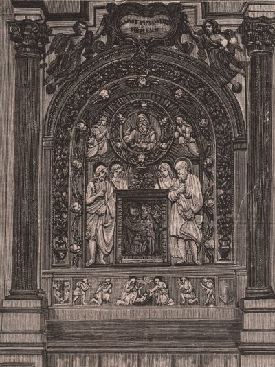 Altare della chiesa di Santa Maria delle Grazie, di Luca della Robbia, Montepulciano, Toscana, Italia, xilografia da Le cento città d