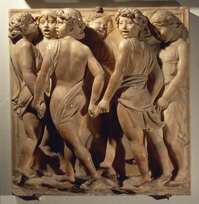 Laudate Eum in choro (Salmo 150, Laudate Dominum), pannello con ragazzi che cantano e ballano in cerchio da Luca Della Robbia