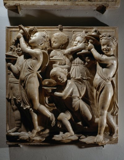 Laudate Eum in cimbalis iubilationis (Salmo 150, Laudate Dominum), pannello con suonatori di cembali da Luca Della Robbia