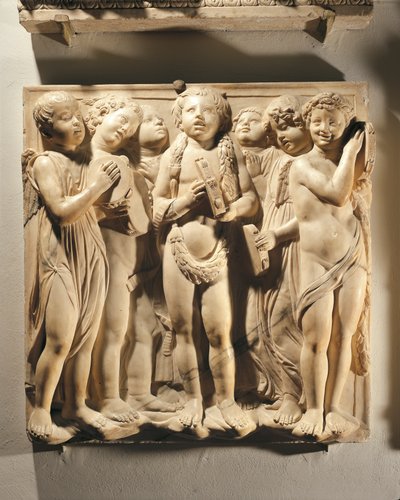 Laudate Eum in cymbalis bene sonantibus (Salmo 150, Laudate Dominum), pannello con putti e angeli che suonano i cembali da Luca Della Robbia