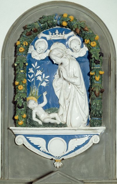 La Vergine che adora il Bambino Alto Rilievo di Luca della Robbia (1400-1482) XV secolo Santuario della Verna, Italia da Luca Della Robbia