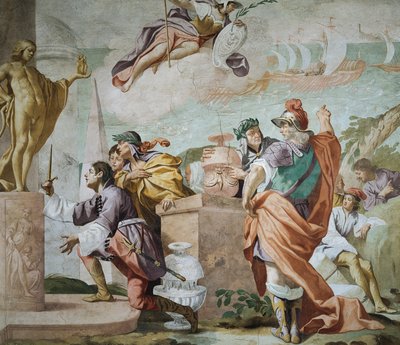Licaone, figlio di Antenore, che consacra il pugnale di Apollo a Delfi, Episodio del Mito di Antenore da Luca Ferrari
