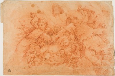 Figure allegoriche che tengono le insegne papali, studio dopo l