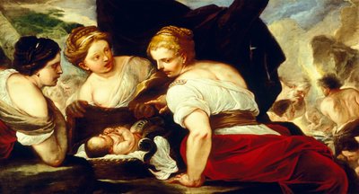 Figlie di Cecrope che aprono il cesto contenente il bambino Erittonio, di Luca Giordano (1634-1705) da Luca Giordano
