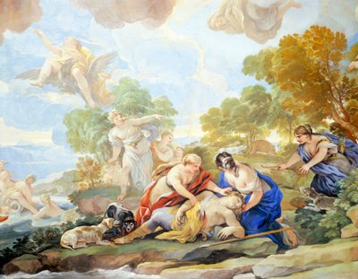 Morte di Adone, dettaglio del ciclo di affreschi nella Sala degli Specchi da Luca Giordano