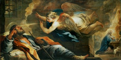 Il sogno di Giuseppe... (dipinto su tela) da Luca Giordano
