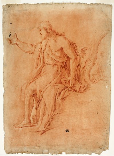 San Giovanni Battista predica (recto); Nudo maschile con braccia alzate e schizzi di teste (verso) da Luca Giordano