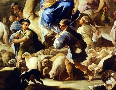 Pecore e pastori, dettaglio dalla partenza di Rebecca per Canaan, di Luca Giordano da Luca Giordano