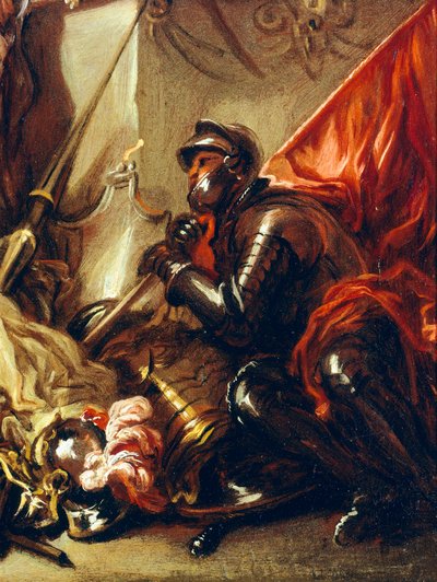 Soldato che tiene uno stendardo (dettaglio) da Luca Giordano