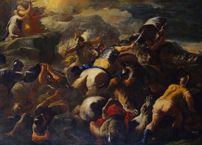 La Battaglia tra gli Israeliti e gli Amaleciti, Aaron e Hur che Sostengono le Braccia di Mosè su una Collina da Luca Giordano