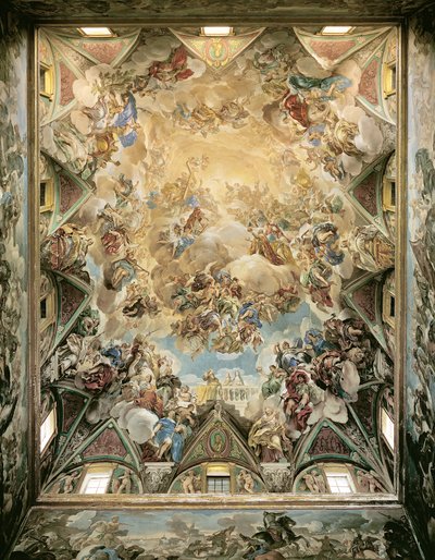 La gloria celeste e il trionfo degli Asburgo, dal soffitto sopra la grande scala da Luca Giordano